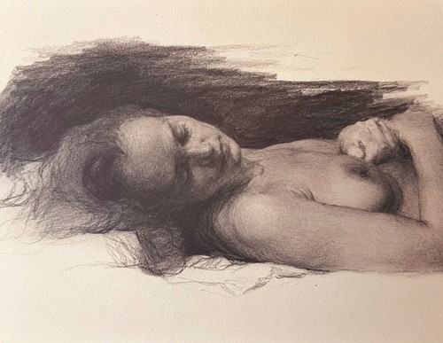 Dessin original fusain nu - original,