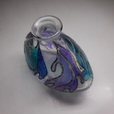 N24.271 vase soliflore flacon verre vitrail art déco fait main multicolore