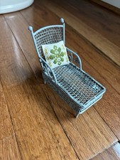 miniature dollhouse metal chaise lounge and needlepoint pillow 1:12