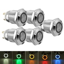 12V 12MM anneau LED bouton poussoir métal léger interrupteur métal momentané 1X