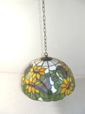 Neuf Lustre De Salon Cuisine En Verre Tiffany Diam.cm 30 Avec Tournesols