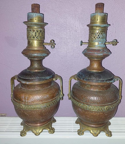 Paire lampe huile bronze - paire, a