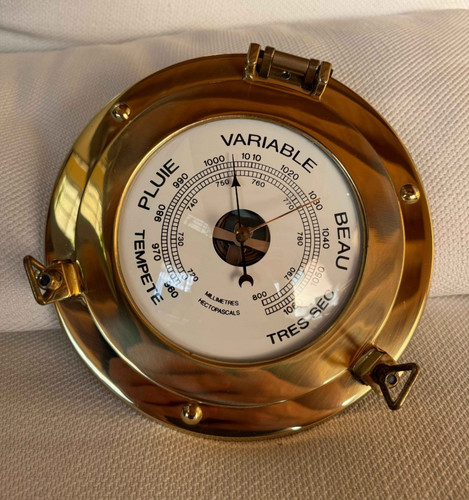 Grand baromètre hublot laiton - baromètre,