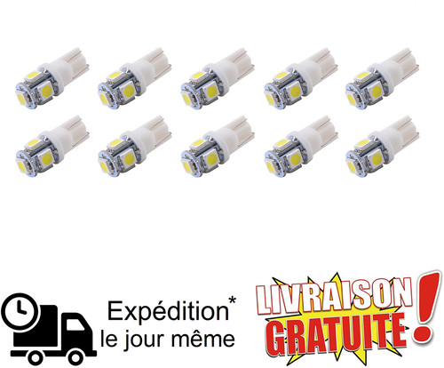 Lot led t10 w5w 6500k - 10, blanc