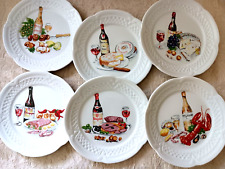 Porcelaine Lourioux Set 6 Wine&Cheese Bread&Butter Canape Charcuterie Plates Fra