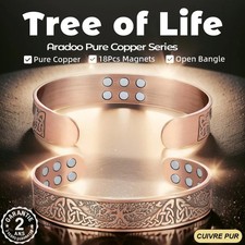 Bracelet Homme Manchette Cuivre Pur 3500 Gauss Ouvert Bien-Etre Santé Magnétique