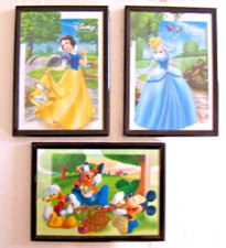 LOT 3 CADRES Gravure Thème DISNEY Cendrillon Blanche Neige Mickey Donald Dingo