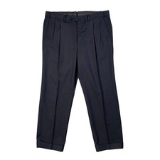 Ermenegildo Zegna Pants Mens 36 Navy Wool Pleated Straight Cuffed Dress Trouser