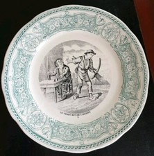 ANTIQUE DIGOIN & SARREGUEMINES FAIENCE TALKING PLATE PROVERB N*4
