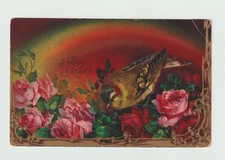 Embossed goldfinch.  bird.  Old postcard 5256