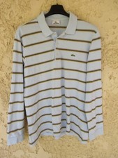 Polo LACOSTE Devanlay bleu ciel rayé jersey coton manches longues 5