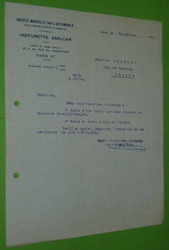 Lettre 1922 tete automobile - lettre,