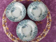 3 Assiettes Creuses anciennes Porcelaine Opaque de Gien Modèle Floréal Bleu 23cm