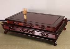 Japanese Lacquer Rosewood Low Vase Display Table 24inch Openwork Design Bonsai