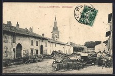 Old postcard Croismare, animated street scene with villagers and carts 1909 