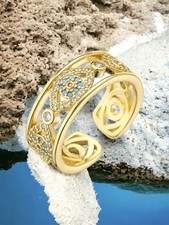 Bracelet Élégant Chic Avec Turquoise Et Diamant En Or Jaune 18K