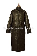 Manteau Trench Long En Cuir Véritable Noir Pour Homme Vintage