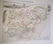 ANCIEN CARTE GEOGRAPHIQUE LE VAR FRANCE PAR M VUILLEMIN 19 siècles