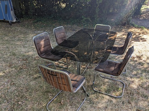 Table vintage verre fumé - table,