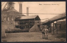Old postcard Dour, coal mines, fire machine 