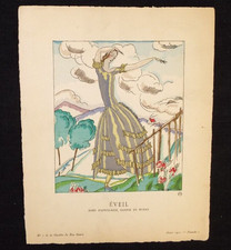 Vintage French 1920s Bon Ton Du Gazette Pochoir Print Pierre Mourgue Eveil