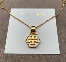 New! Tory Gold and White Hexagon Pendant Necklace Size:45cm