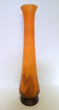 MULLER LUNEVILLE ART NOUVEAU ORANGE & BLUE GLASS PATE VASE Height 51 