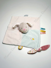 Doudou Plat/Mouchoir Lali Chien Beige Rose Fleurs Jaunes Attache Tétine - Nattou