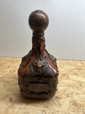 Antique Glass Whiskey Bottle Contours Decorated Wood