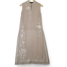 NITYA Two Pieces  Long Tunic And Silky Floral Top & Floaty Trousers Beige UK 10