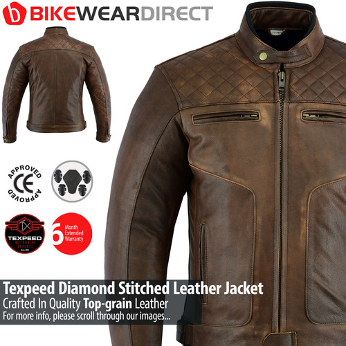 Veste moto cuir - de, marron