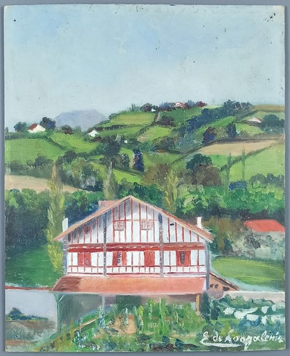 Ancien tableau maison - ancien, au
