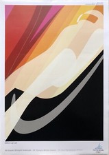 2006 Original vintage winter olympic Turin ski  luge sport athlete art  poster