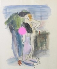 Gaston BARRET (1912-1991) Dessin original illustration érotique vers 1960