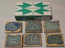 6 ink stamps -Studia - original box. " Vintage School. christmas