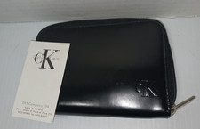 NEW! Calvin Klein Womens Zipper Wallet Black PATENT LOTS OF STORAGE!