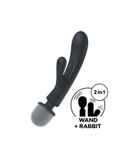 2 en 1 Vibromasseur rabbit et wand noir USB Triple Lover Satisfyer - CC597825