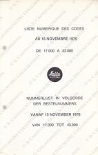 1976 Leitz Leica Photography Numeric Code List *Pamphlet