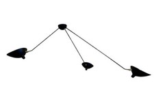 French Serge Mouille Style 3-Arm Black Spider Light Mid Century Chandelier