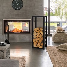 Étagère bois de chauffage 40x100x25 cm porte-bûches bois de cheminée acier noir