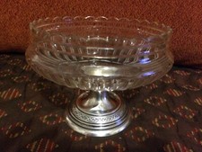 RARE ANTIQUE CRYSTAL THICK SOLID SILVER FOOT CENTERPIECE MINERVE