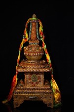 21.6 '' Tibetan Crystal Gold Inlaid Gemstone Buddha Stupa Pagoda Tower