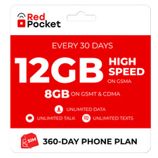 $18.33/Mo RedPocket Prepaid Plan: UnImtd Everything, GSMA 12GB(GSMT & CDMA 8GB)