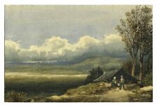 Animated Landscape - Original Antique Watercolor Drawing