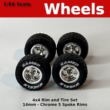 14mm 4x4 Truck Tire Sets - Chrome 5 spoke for Hot Wheels