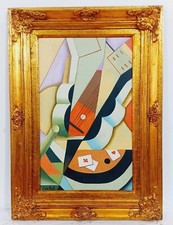 JUAN GRIS ANTIQUE OIL ON CANVAS  DATED 1916 WITH FRAME IN GOLDEN LEAF NICE GOOD