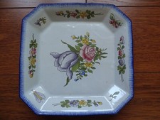 CHAROLLES ANTIQUE SQUARE EARTHENWARE PLATE lg 23 cm
