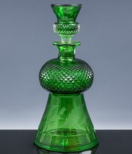 V.RARE SUPERB QUALITY GREEN SCOTTISH THISTLE CUT CRYSTAL WHISKEY VODKA DECANTER