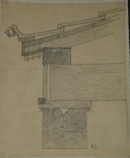 HENRI LAFFILLEE ORIGINAL DRAWING SIGN CUT ON ENTABLATURE OF A WOODEN PORTICO