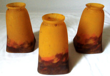 3 ANCIENNES TULIPES PATE DE VERRE MULLER FRERES LUNEVILLE POUR LUSTRE LAMPE